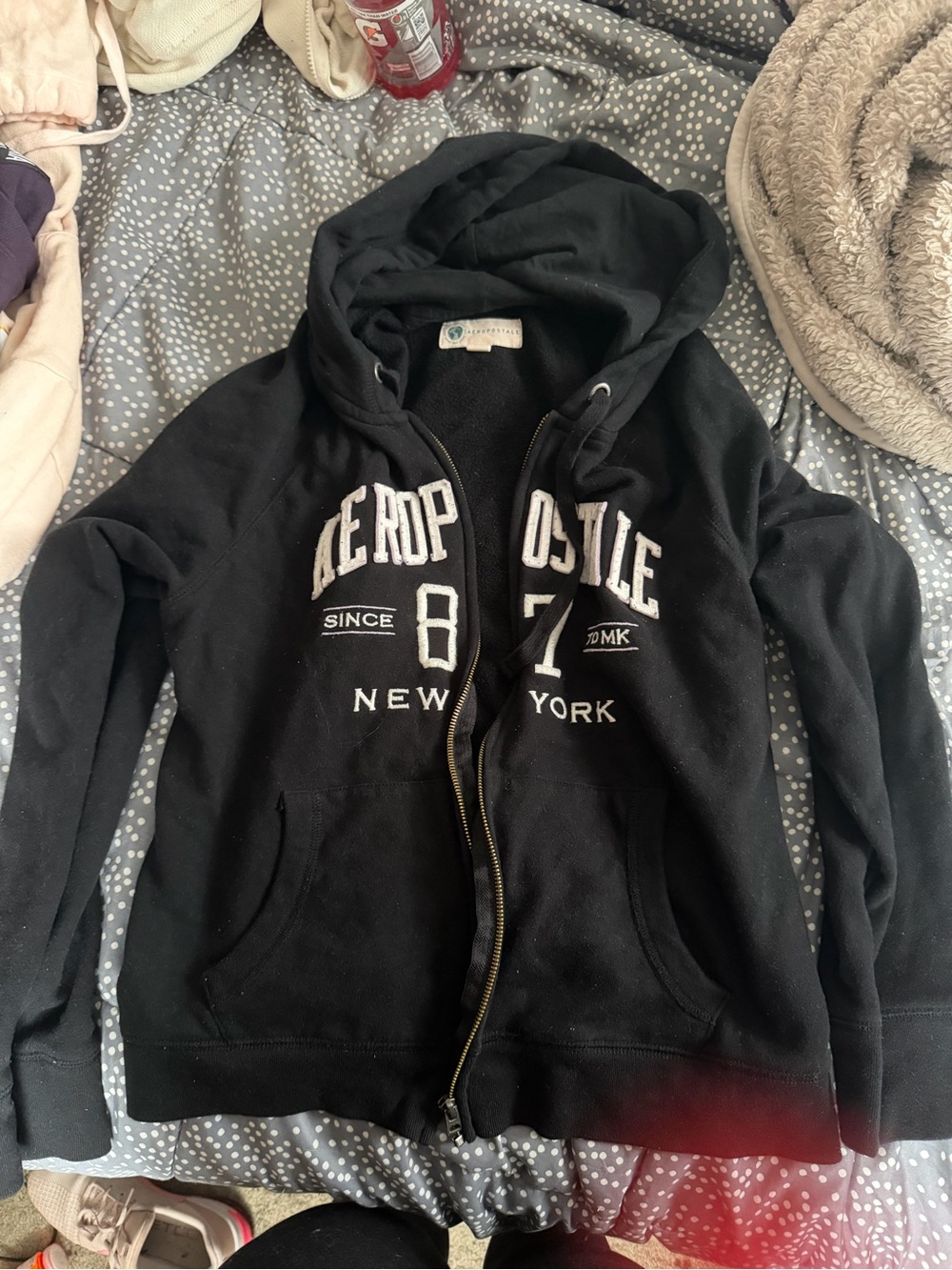 Aeropostale Black Zip-Up Hoodie Sweatshirt with White Logo